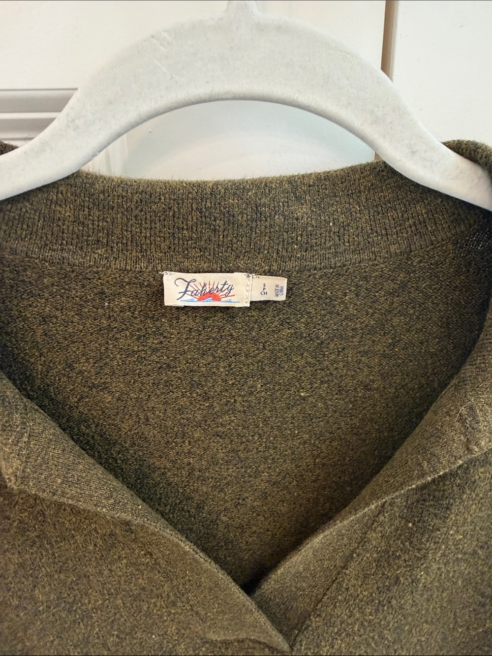 Faherty Olive Green V-Neck Collared Sweater - Picture 3 of 5